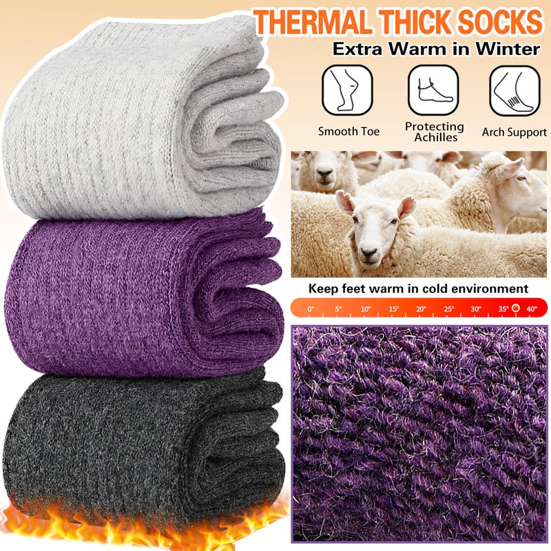 Sandsuced Merino Wool Socks for Women Hiking Warm Winter Thick Boot Thermal Cozy Crew Work Soft Ladies Socks Gift 5 Pack Stocking Stuffersï¼ˆ Purple/Blue/Black/Grey/Dull Greyï¼‰ - Image 4
